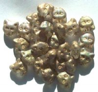 25 13mm Matte Crystal and Gold Cat Face Beads